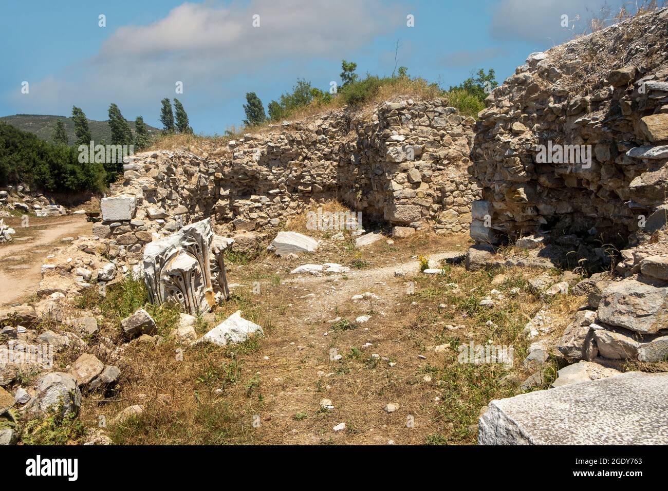 During excavations at the Temple of Kyzikos Hadrian in the northwestern province of Balikesir's Erdek district, the world's biggest Corinthian-style c Stock Photo