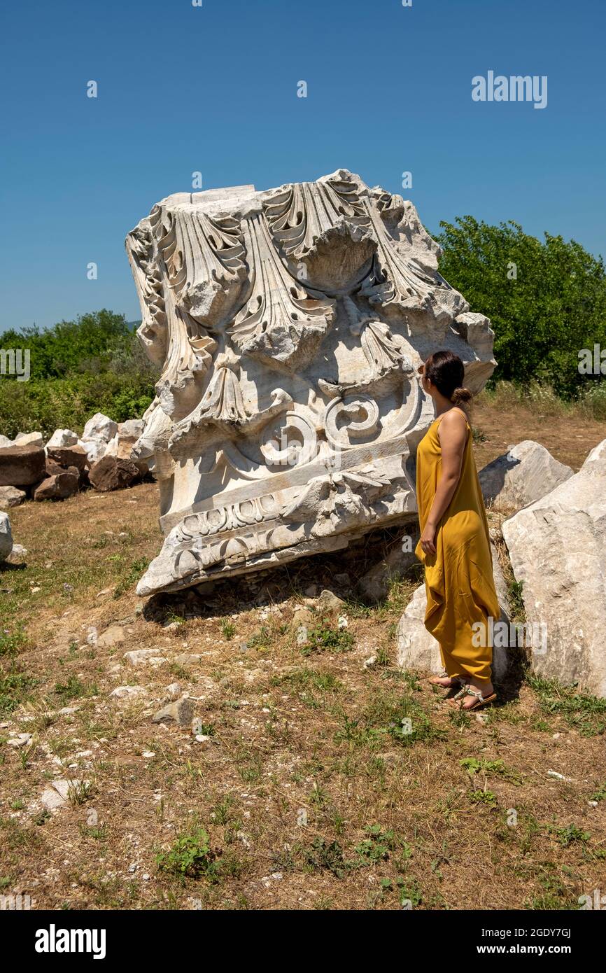 During excavations at the Temple of Kyzikos Hadrian in the northwestern province of Balikesir's Erdek district, the world's biggest Corinthian-style c Stock Photo