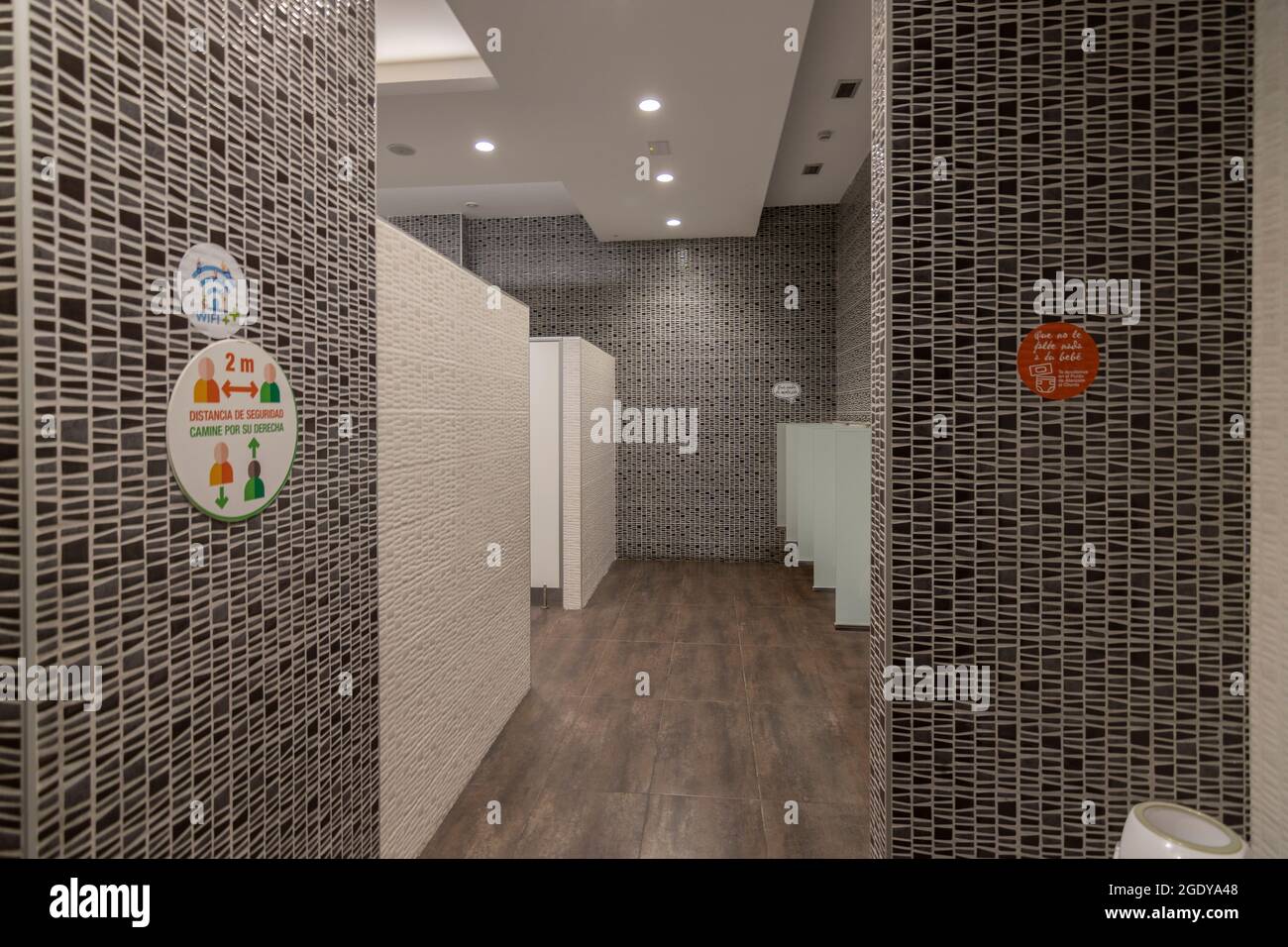 Huelva, Spain. 4.5.2022. Public bathroom for men in Holea shopping center. Stock Photo