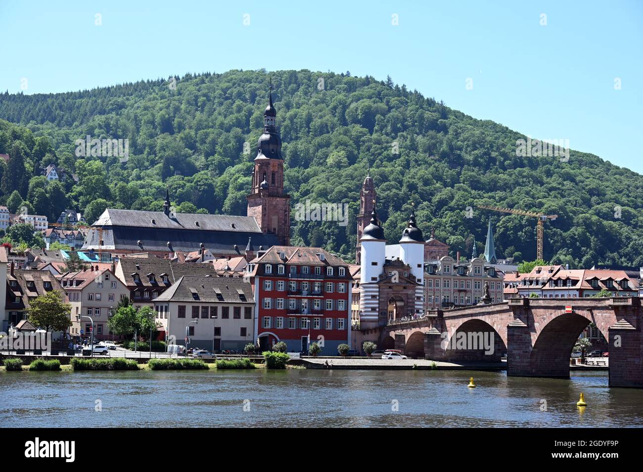 View of Heidelberg's old town from the northern bank of the Neckar Stock Photo