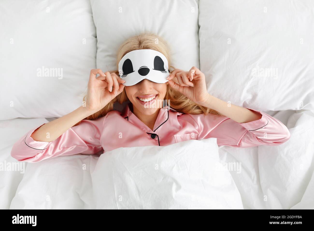 Great healthy sleep, good morning and wake up in excellent mood Stock Photo