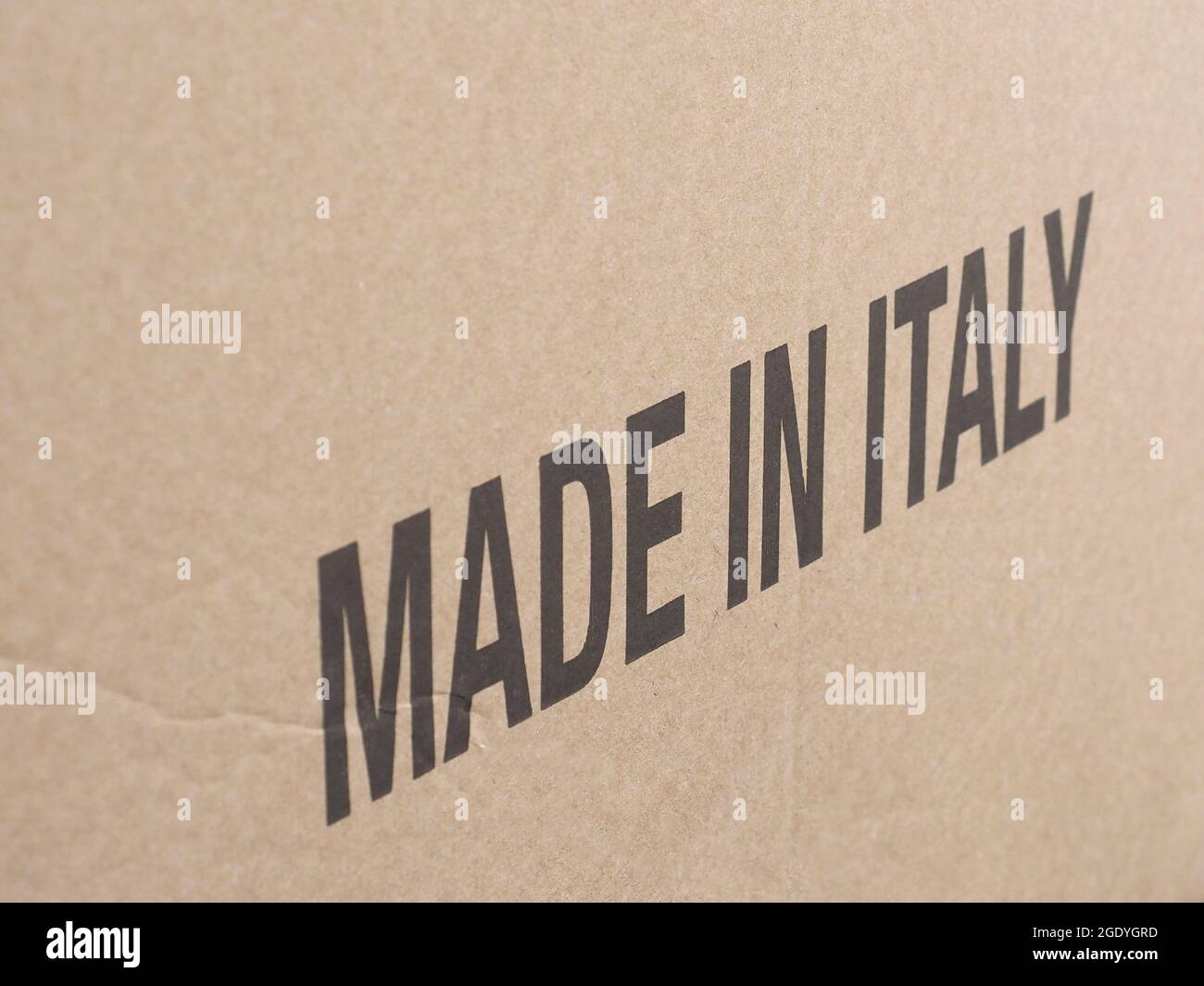 made in Italy label on a corrugated cardboard box Stock Photo Alamy