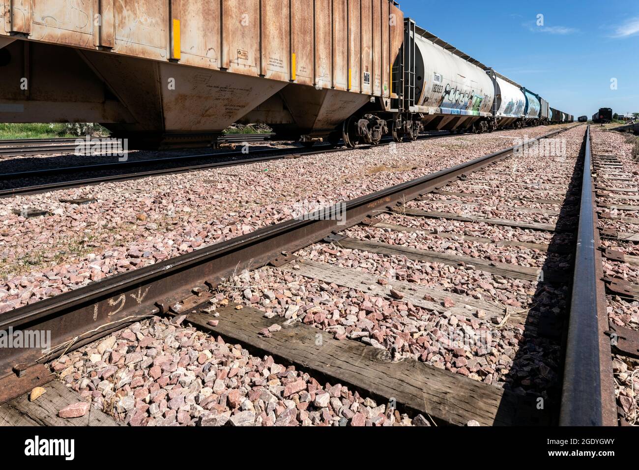 SD00440-00....SOUTH DAKOTA - Rail yard and train tracks in the town of Wall. Stock Photo