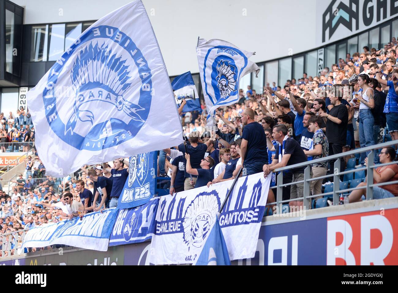 Gent Belgium August 15 Supporters And Fans Of Kaa Gent During The Jupiler Pro League Match Between Kaa Gent And Kv Mechelen At Ghelamco Arena On August 15 21 In Gent Gent Belgium August 15 Supporters And Fans Of Kaa Gent During The Jupiler Pro League Match Between Kaa Gent And Kv Mechelen At Ghelamco Arena On August 15 21 In Gent