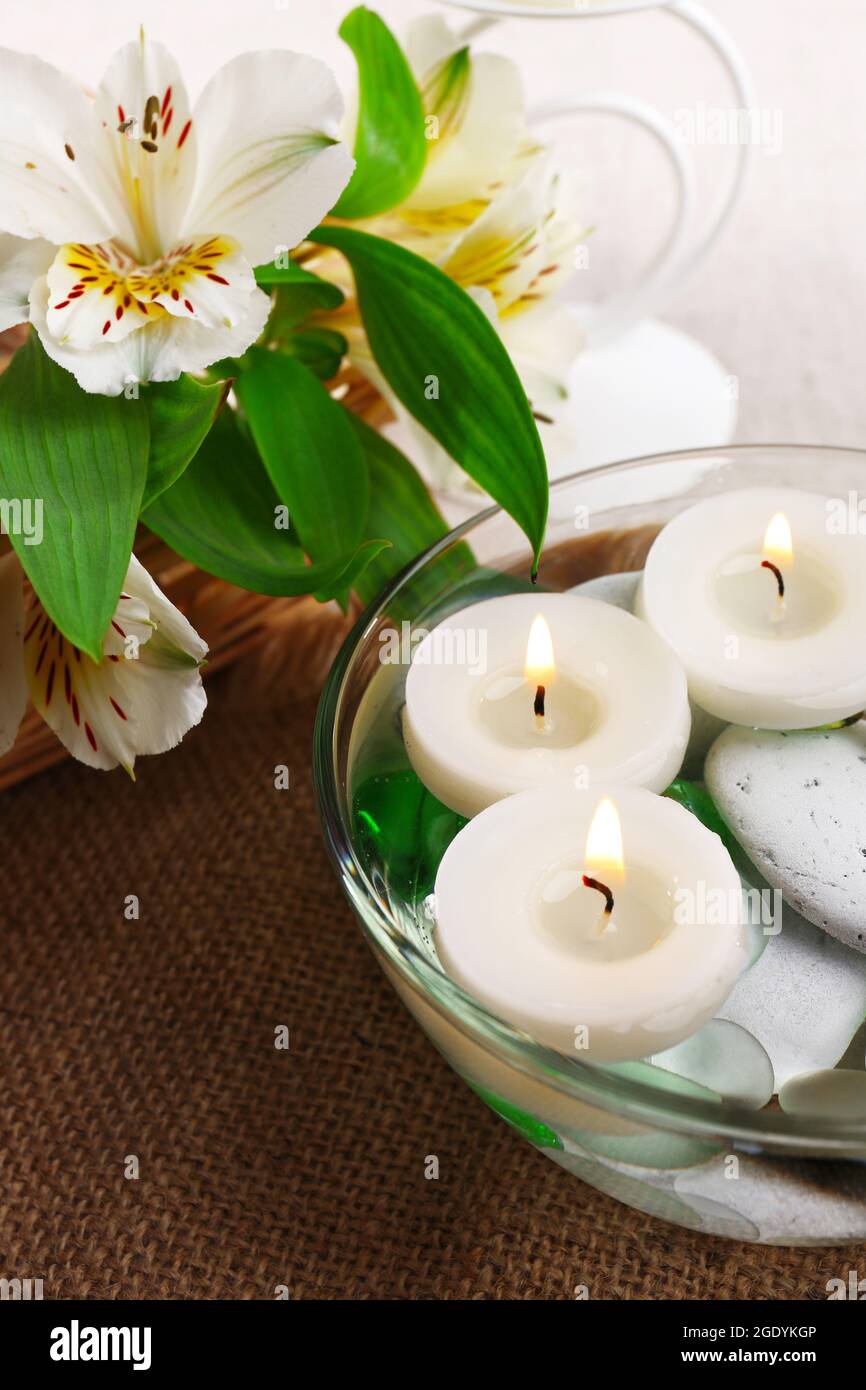 Floating candles in water Stock Photo Alamy