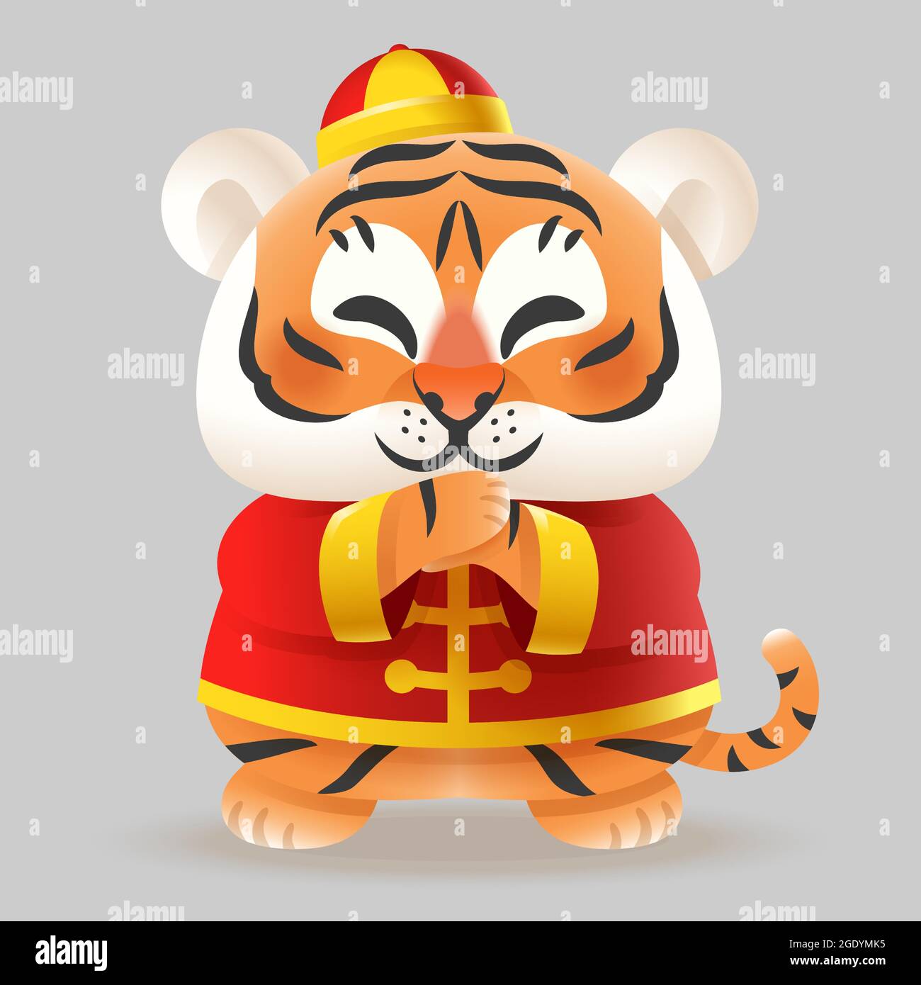 Tiger celebrate Chinese New Year with traditional costume Gong Xi Gong Xi - Year of Tiger vector illustration isolated Translation: 'Good fortune' Stock Vector