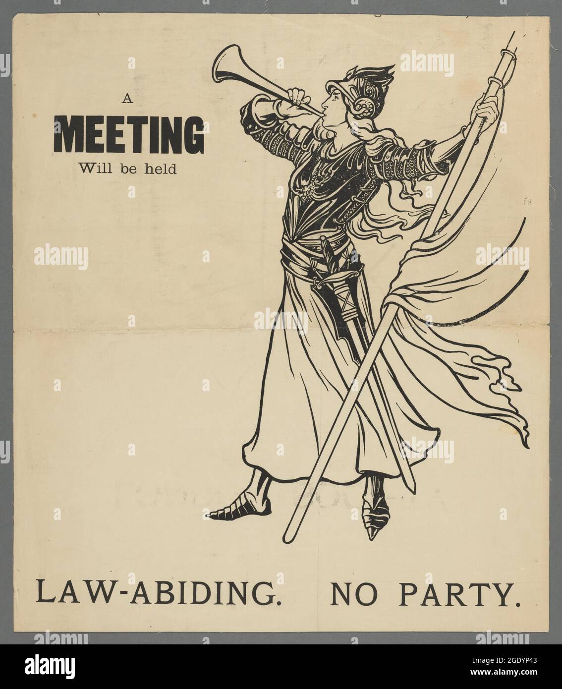 Suffrage poster: A Meeting Will Be Held. Law-Abiding. No Party. Stock Photo