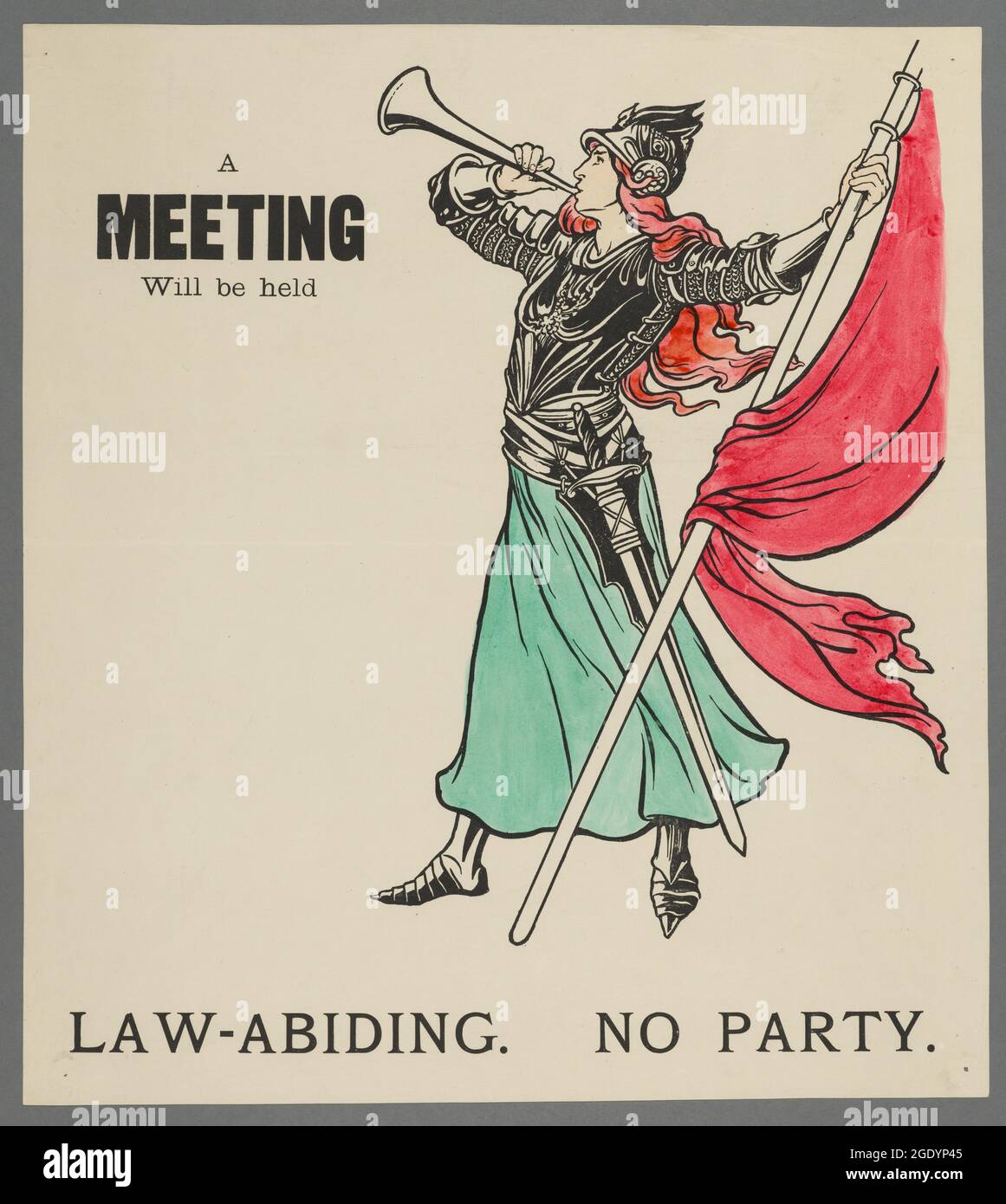 Suffrage poster: A Meeting Will Be Held. Law-Abiding. No Party. Stock Photo