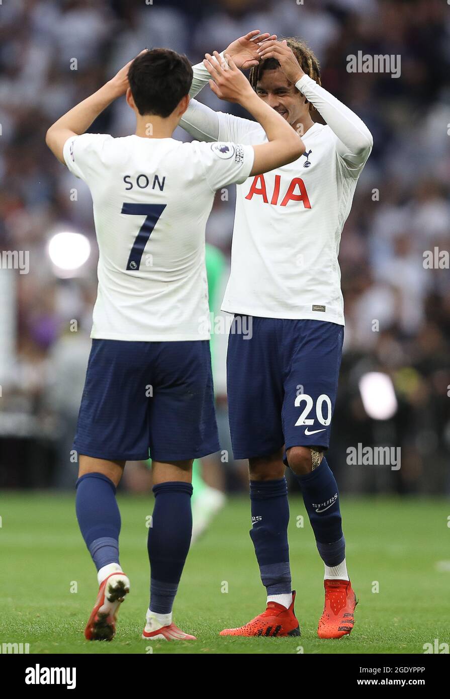 London, England, 15th August 2021. Son HeungMin and Dele Alli of