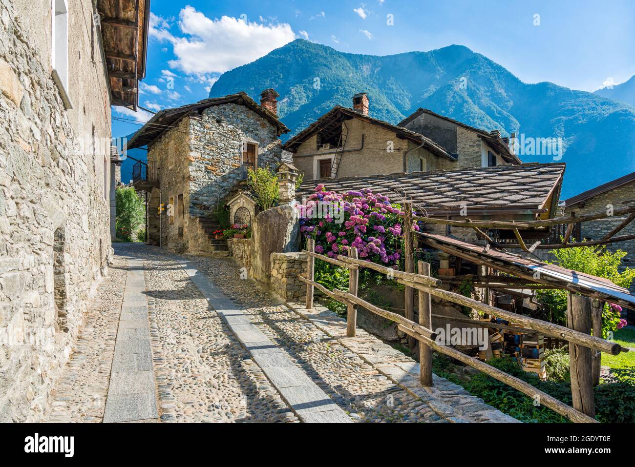 The picturesque villae of Arnad, in Aosta Valley, northern Italy. Stock Photo