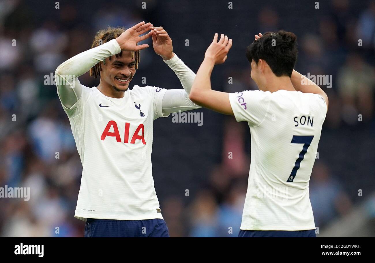 Tottenham Hotspur's Dele Alli (left) and Son Heungmin celebrate after