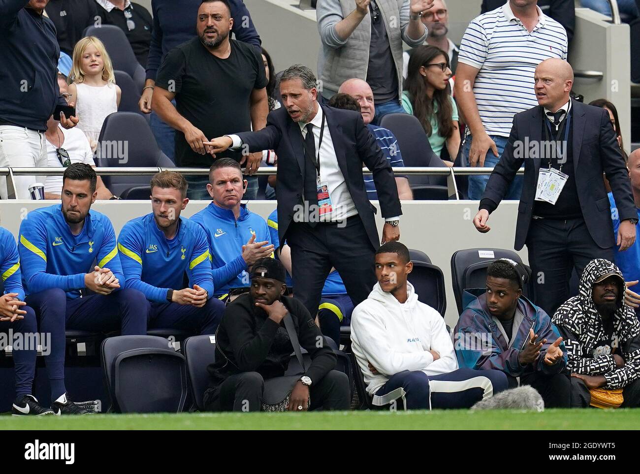 Tottenham Hotspur direct for football Fabio Paratici (centre) during the  Premier League match at the Tottenham Hotspur Stadium, London. Picture  date: Sunday August 15, 2021 Stock Photo - Alamy