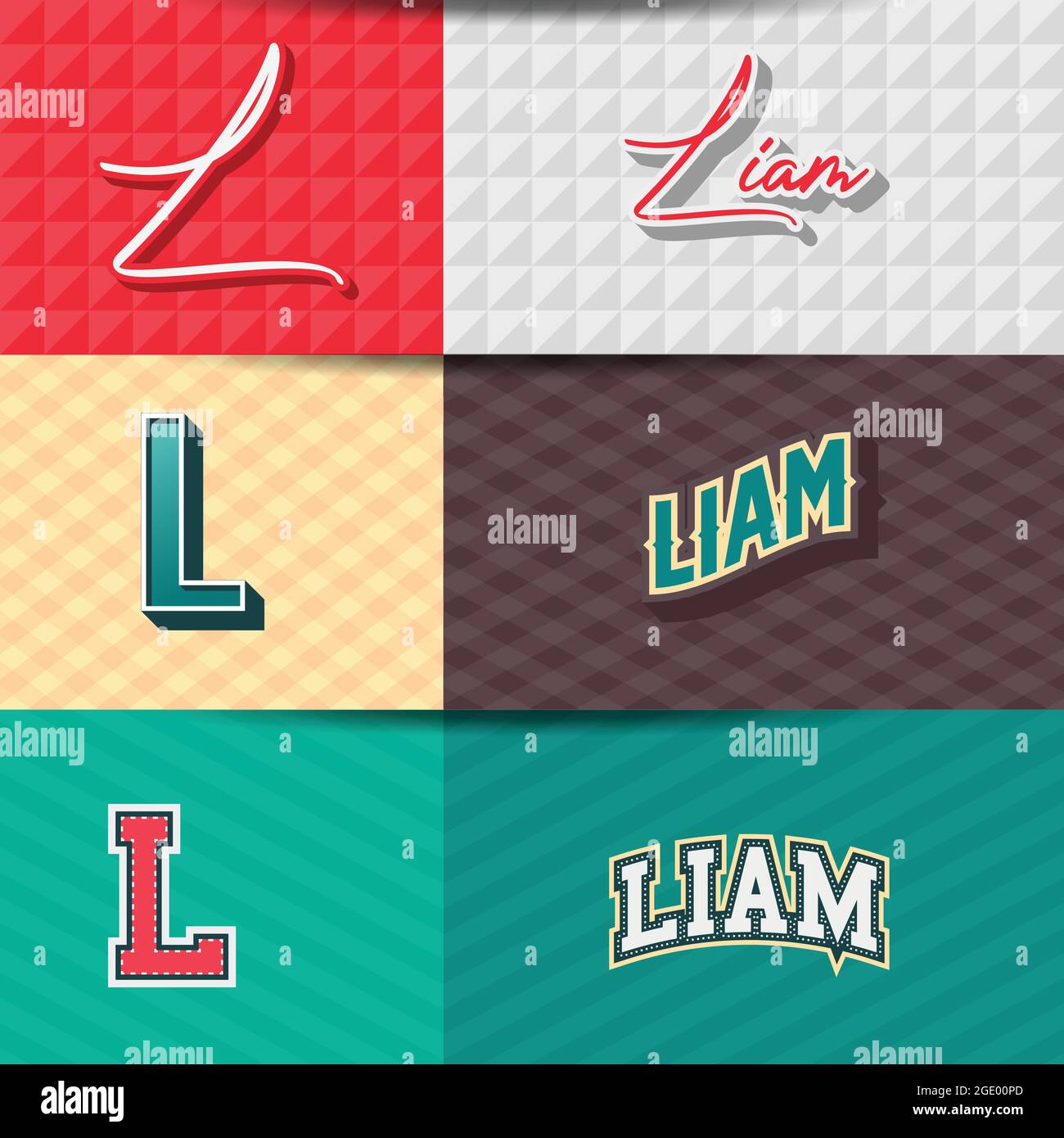 ,Male name,Liam in various Retro graphic design elements, set of vector