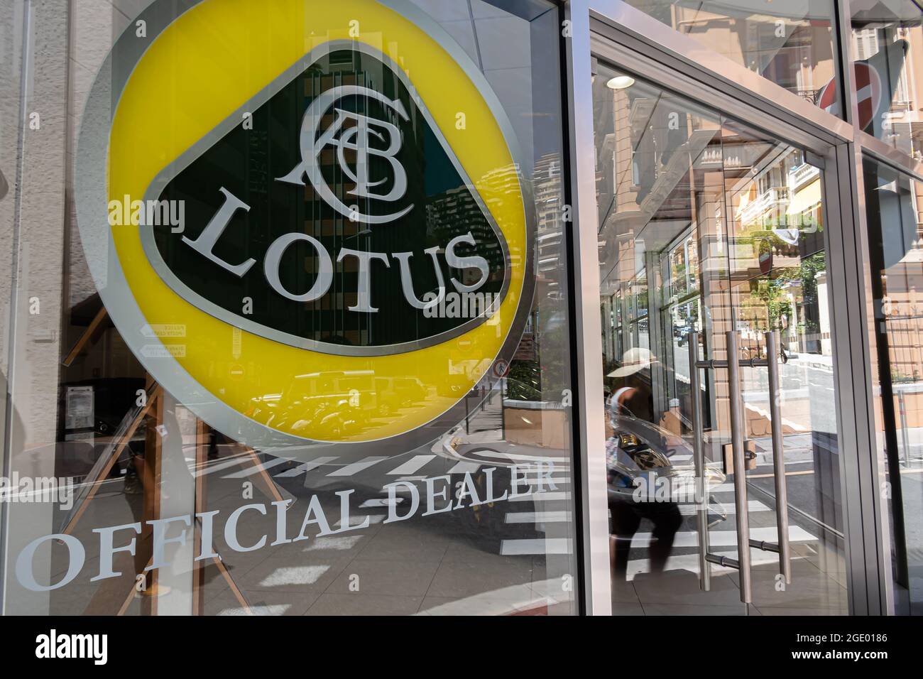 Monte Carlo, Monaco - July 4, 2020: Company sign on the store of super sports car manufacturer Lotus Stock Photo