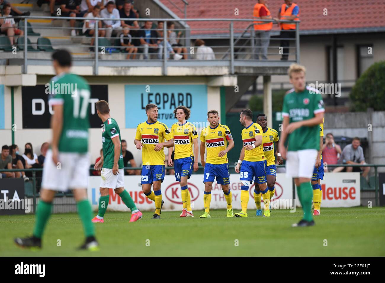 Westerlo's Lukas Van Eeno celebrates after scoring during a soccer match between Royal Excelsior Virton and KVC Westerlo, Sunday 15 August 2021 in Vir Stock Photo