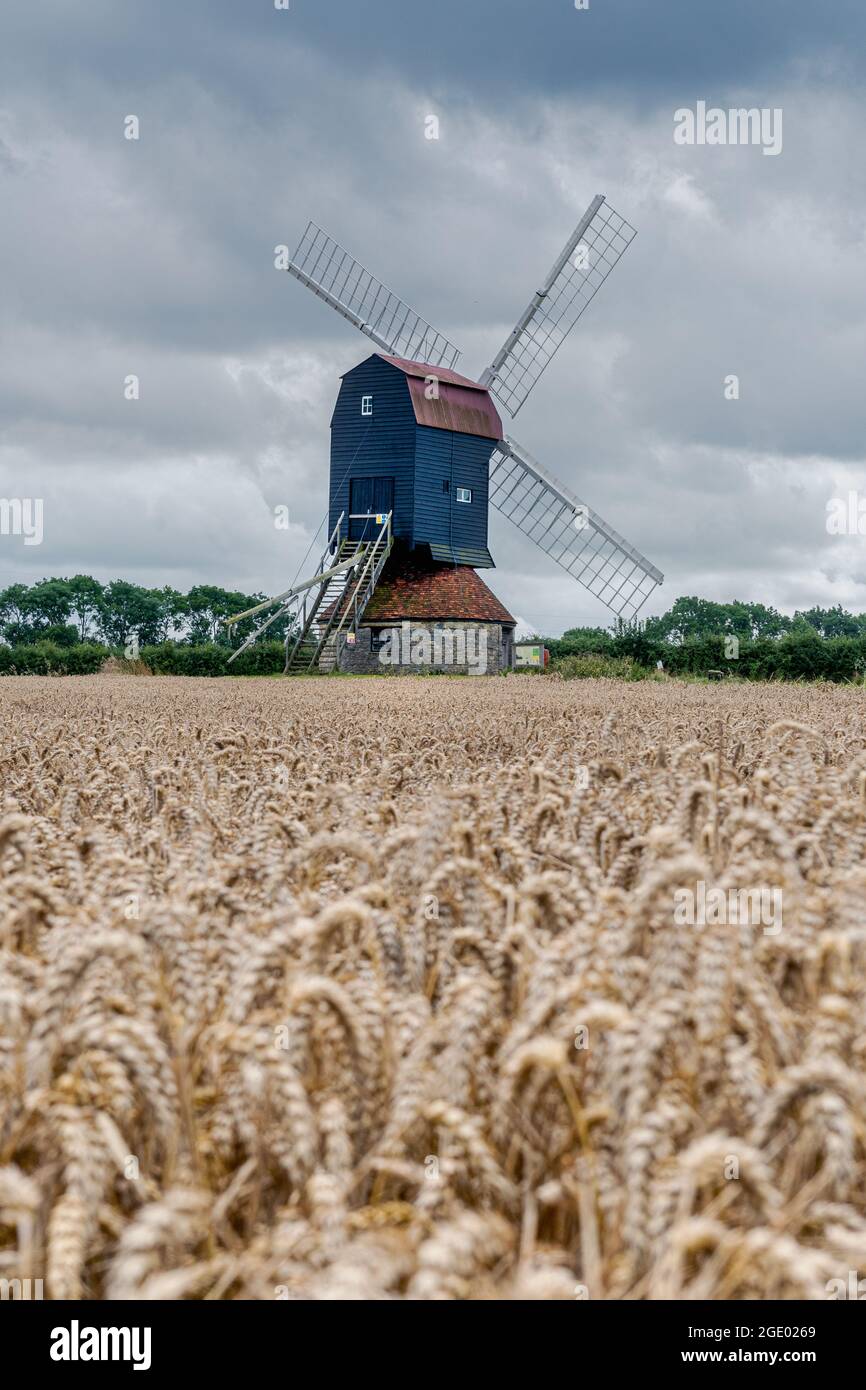 The fully restored 18th century Stvington Windmill in Stevington, Bedford, Bedfordshire, UK Stock Photo