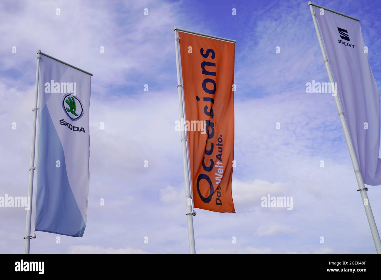 Bordeaux , Aquitaine  France - 12 15 2020 : seat and Skoda das welt auto flags of dealership sign store second hands logo car shop of vw group automob Stock Photo