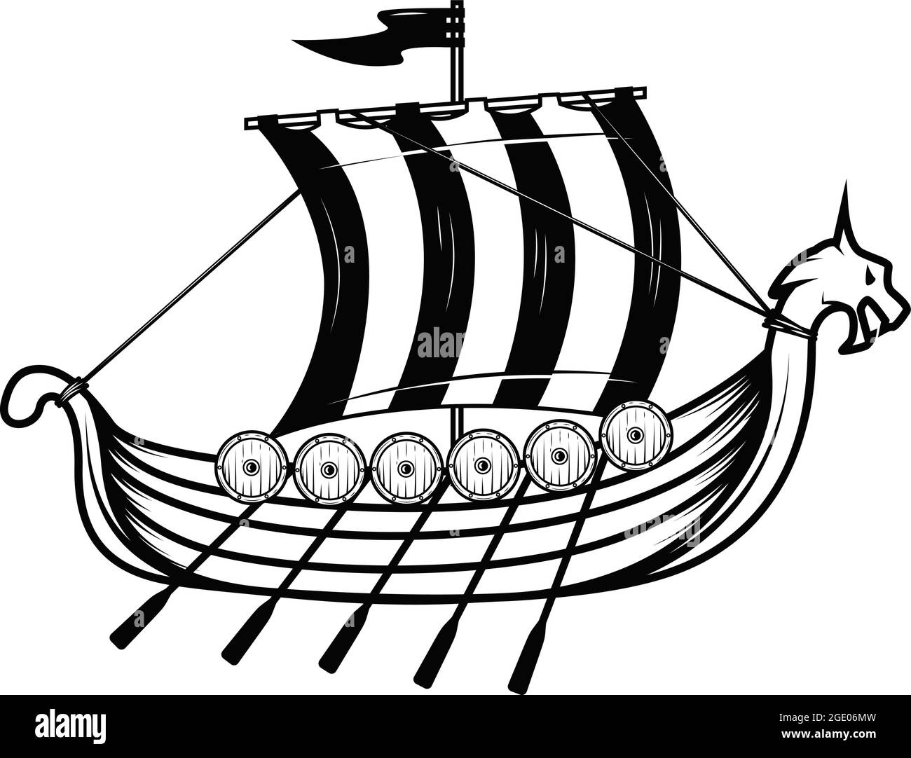 Vikings ship. Drakkar. Design element for poster, emblem, sign, logo. Vector illustration Stock Vector