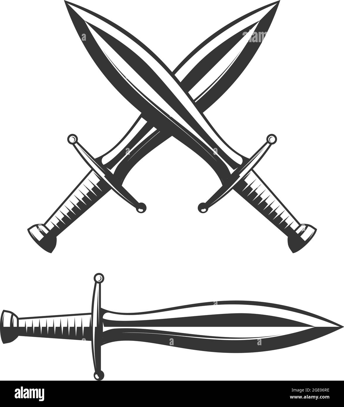 Illustration of knight swords in monochrome style. Design element for