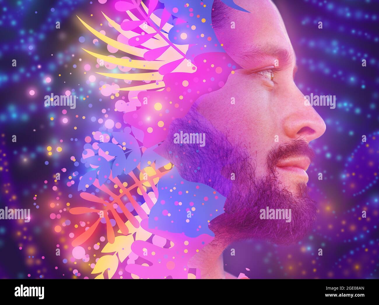 A digitally manipulated artistic colorful portrait of a man's profile Stock Photo