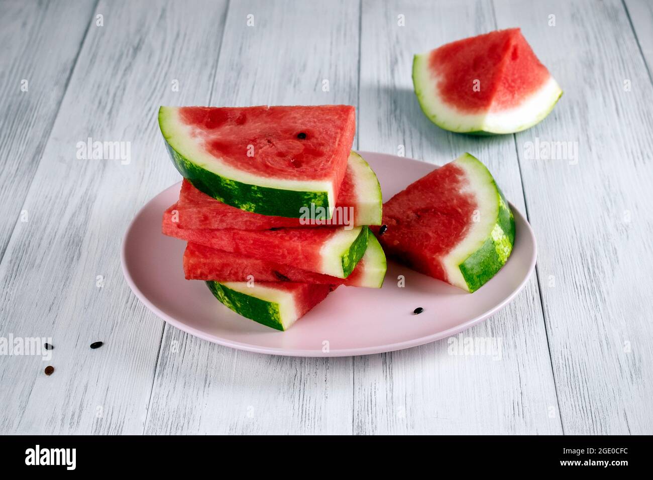 Sliced pieces of ripe red watermelon Stock Photo