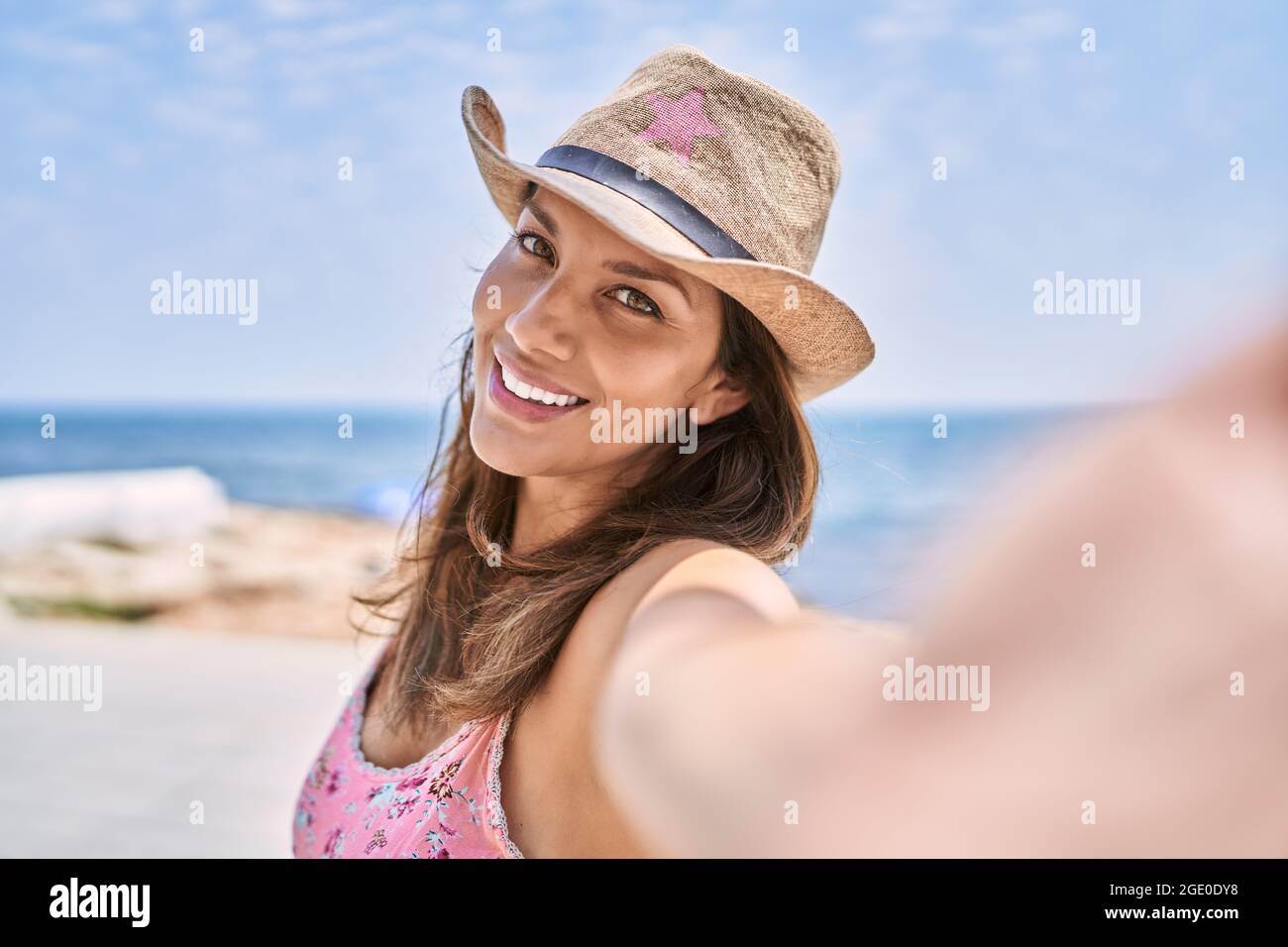 beach brunette woman selfie hot photo