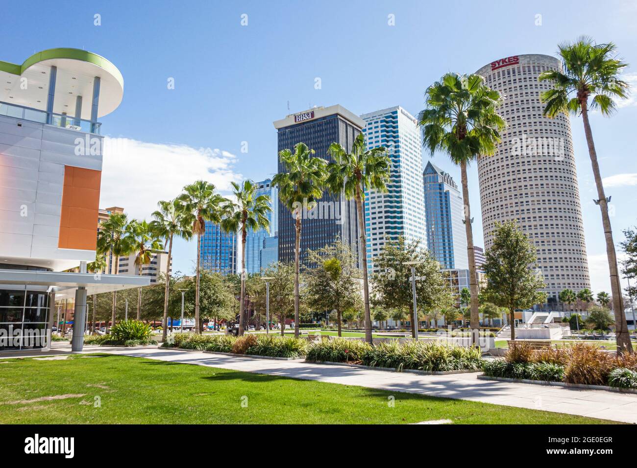 Florida Tampa Waterfront Arts District,Glazer Children's Museum Curtis Hixon Waterfront Park,city skyline skyscrapers high rise buildings, Stock Photo