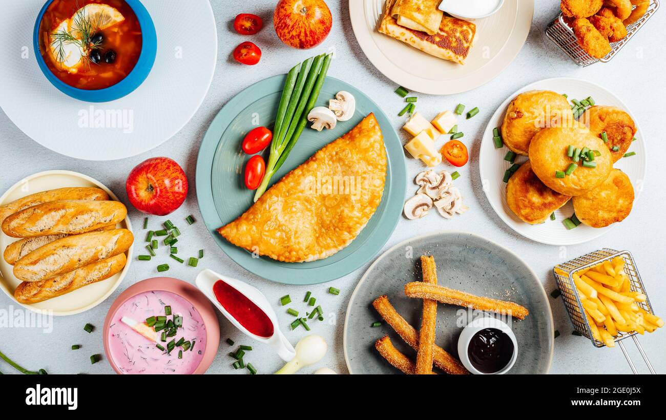 Assorted food set with dishes meat hi-res stock photography and images ...