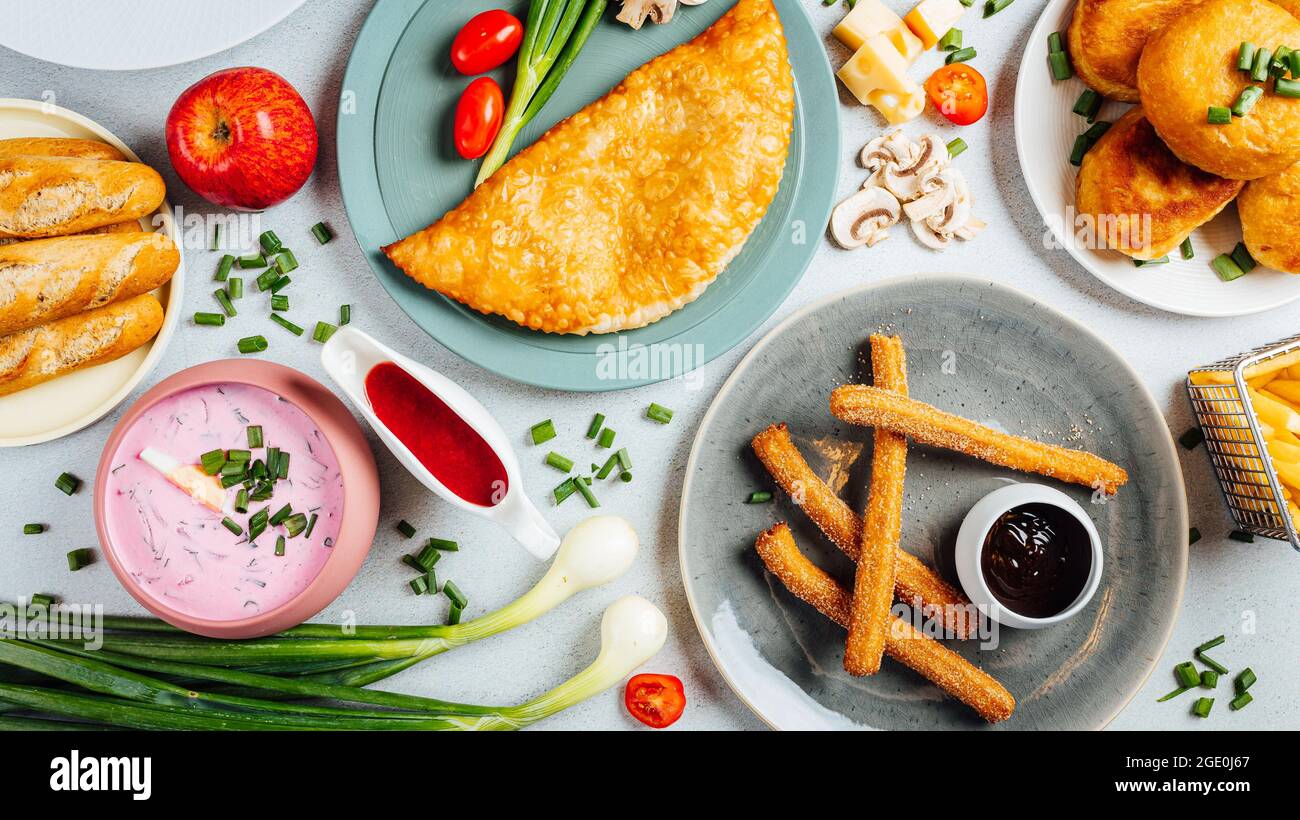 Assorted food set with dishes meat hi-res stock photography and images ...