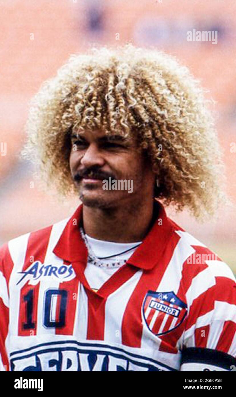 Carlos Valderrama playing for Atletico Junior in 1993 Stock Photo
