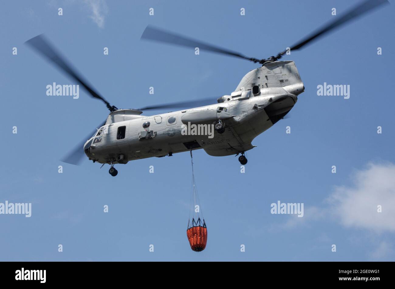 United States Marine Corps CH-46 with Bambi Bucket aboard MCB Camp  Pendleton, California Stock Photo