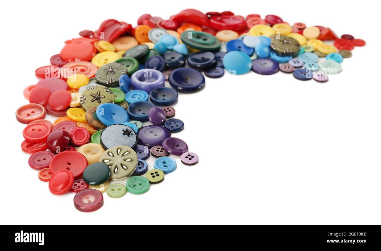 Rainbow of sewing buttons isolated on white Stock Photo Alamy