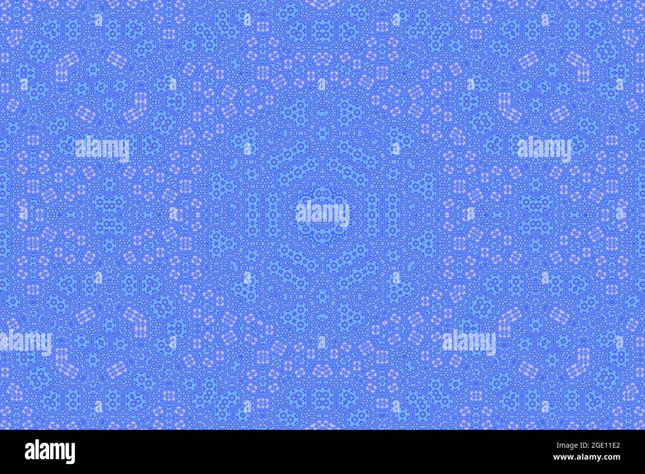 Midnight sky abstract digital pattern. Aztec kaleidoscope pattern. Space age digital pattern. Stars in the sky abstract. Blue energy hexagon pattern. Stock Photo