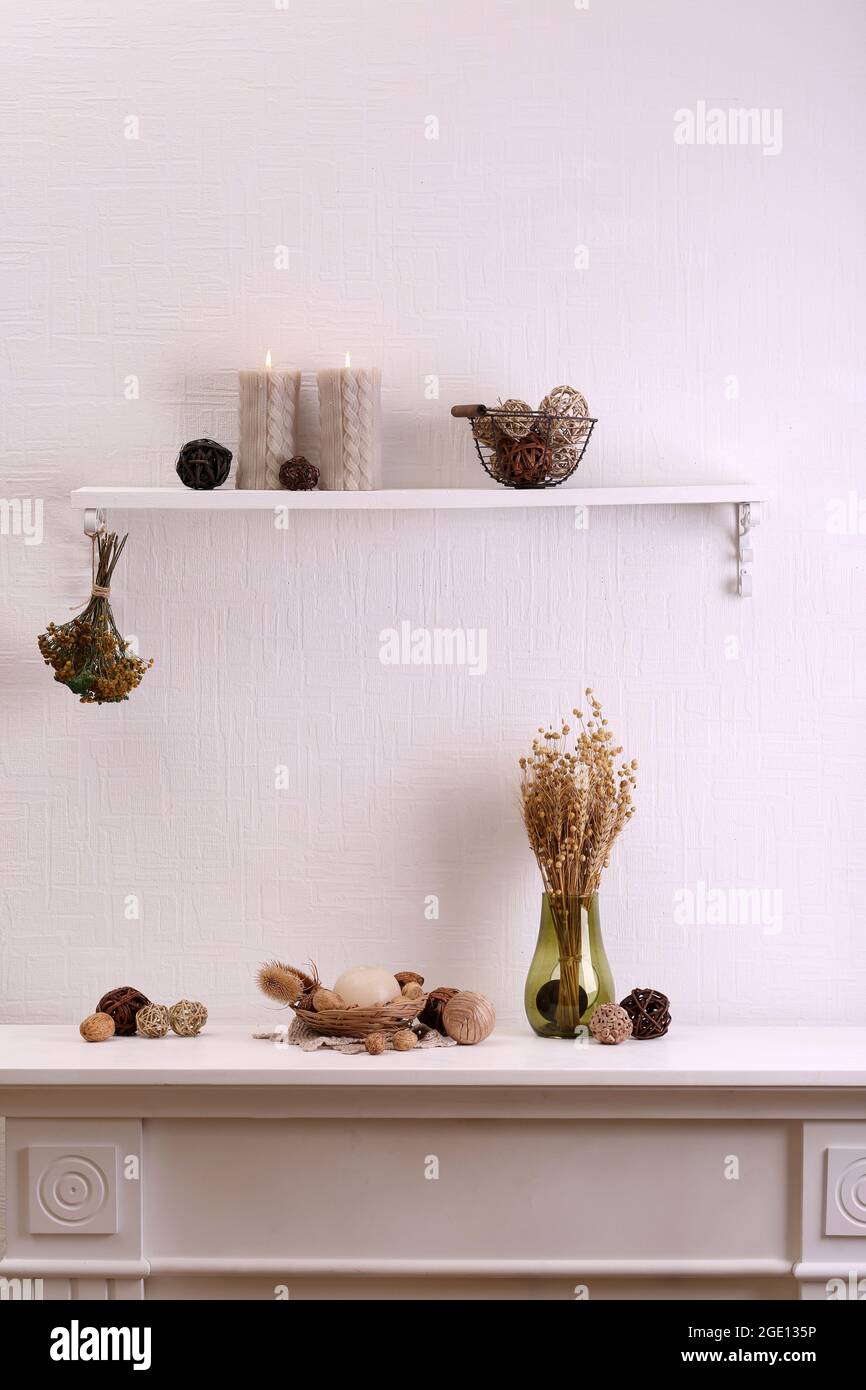 Still life of dried flowers on white wall background Stock Photo - Alamy