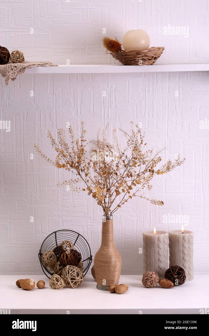 Still life of dried flowers on white wall background Stock Photo Alamy