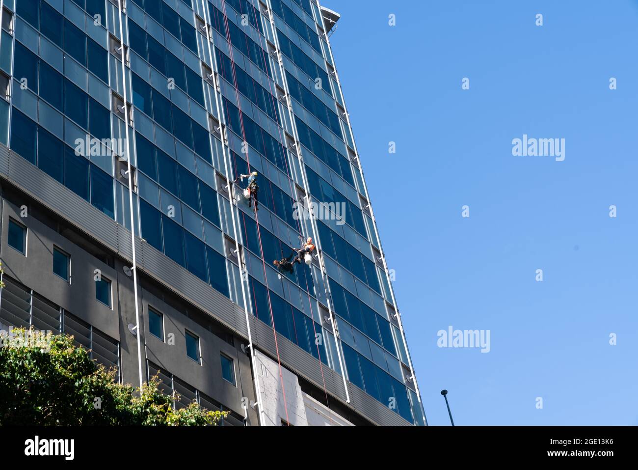 Wellington New Zealand - July 28 2021; Blue sky and glass facade of ...