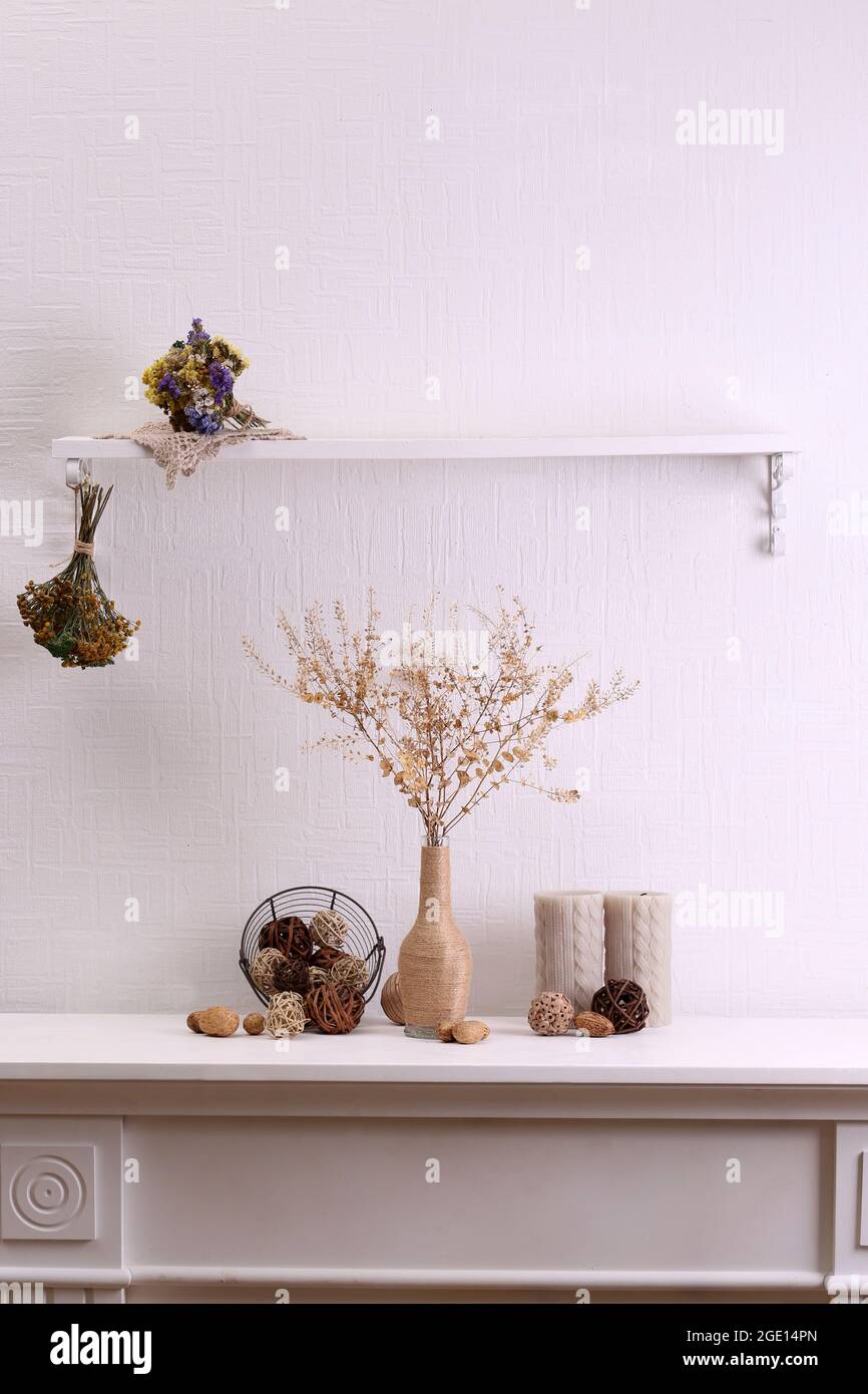 Still life of dried flowers on white wall background Stock Photo - Alamy