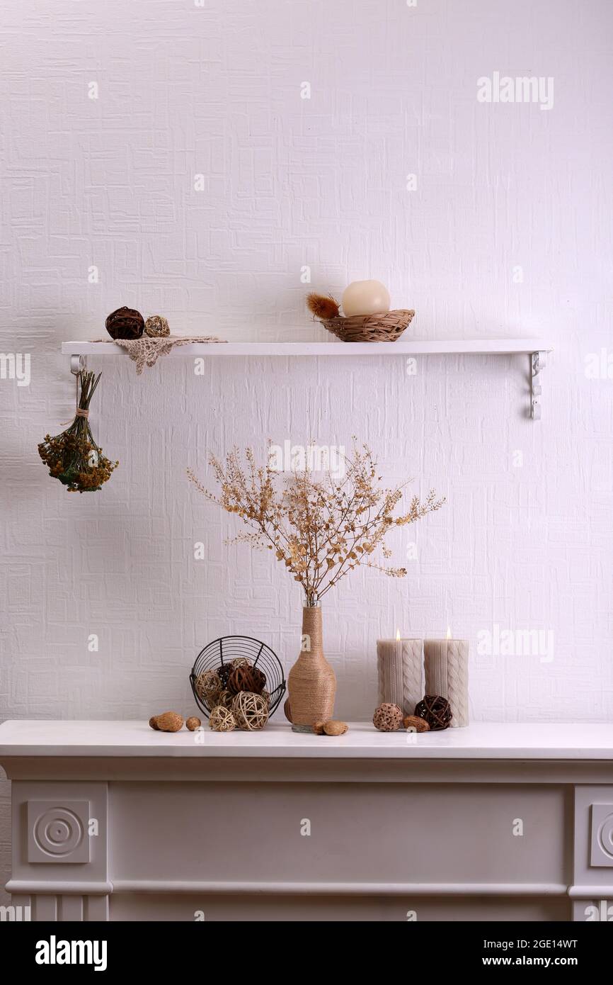 Still life of dried flowers on white wall background Stock Photo - Alamy