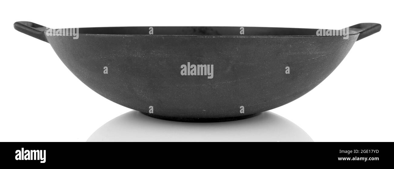 Cast iron pan isolated on white Stock Photo Alamy