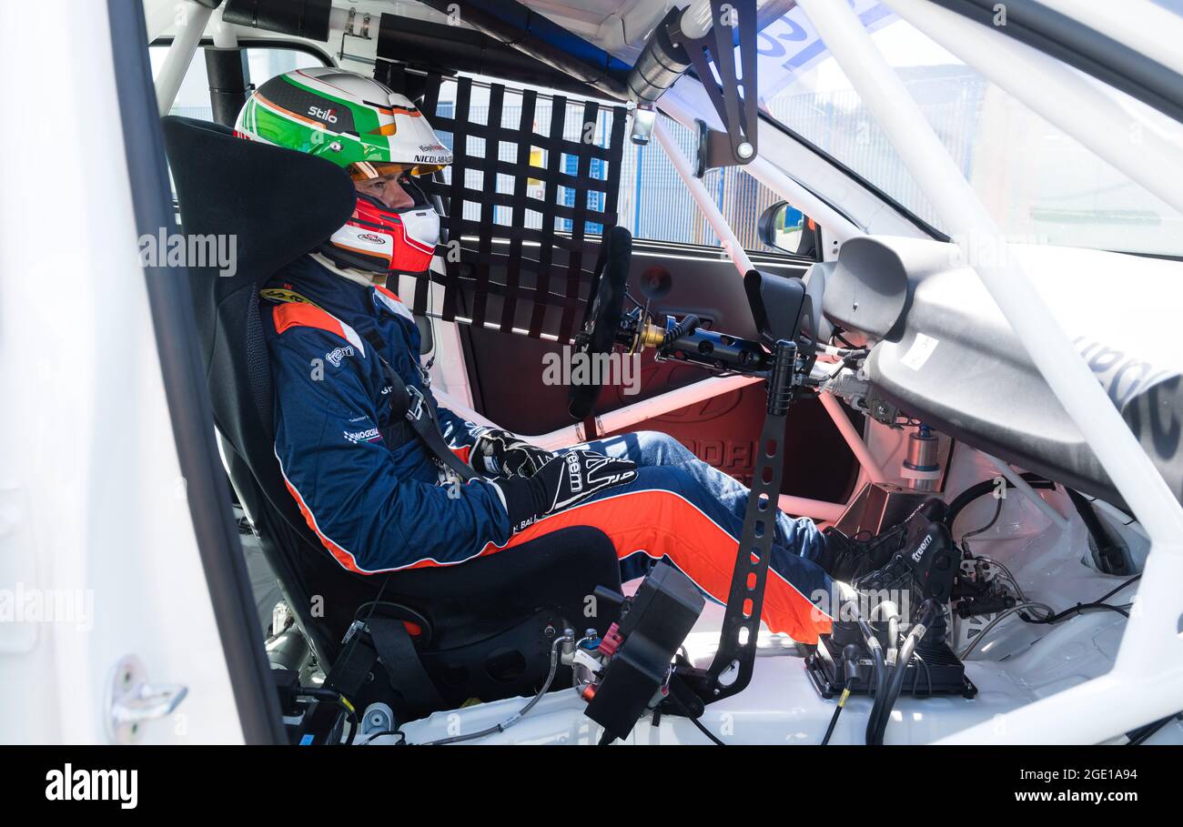 Vallelunga June 26 2021, Aci racing weekend. Racing driver sitting in touring car cockpit with racing suit Stock Photo