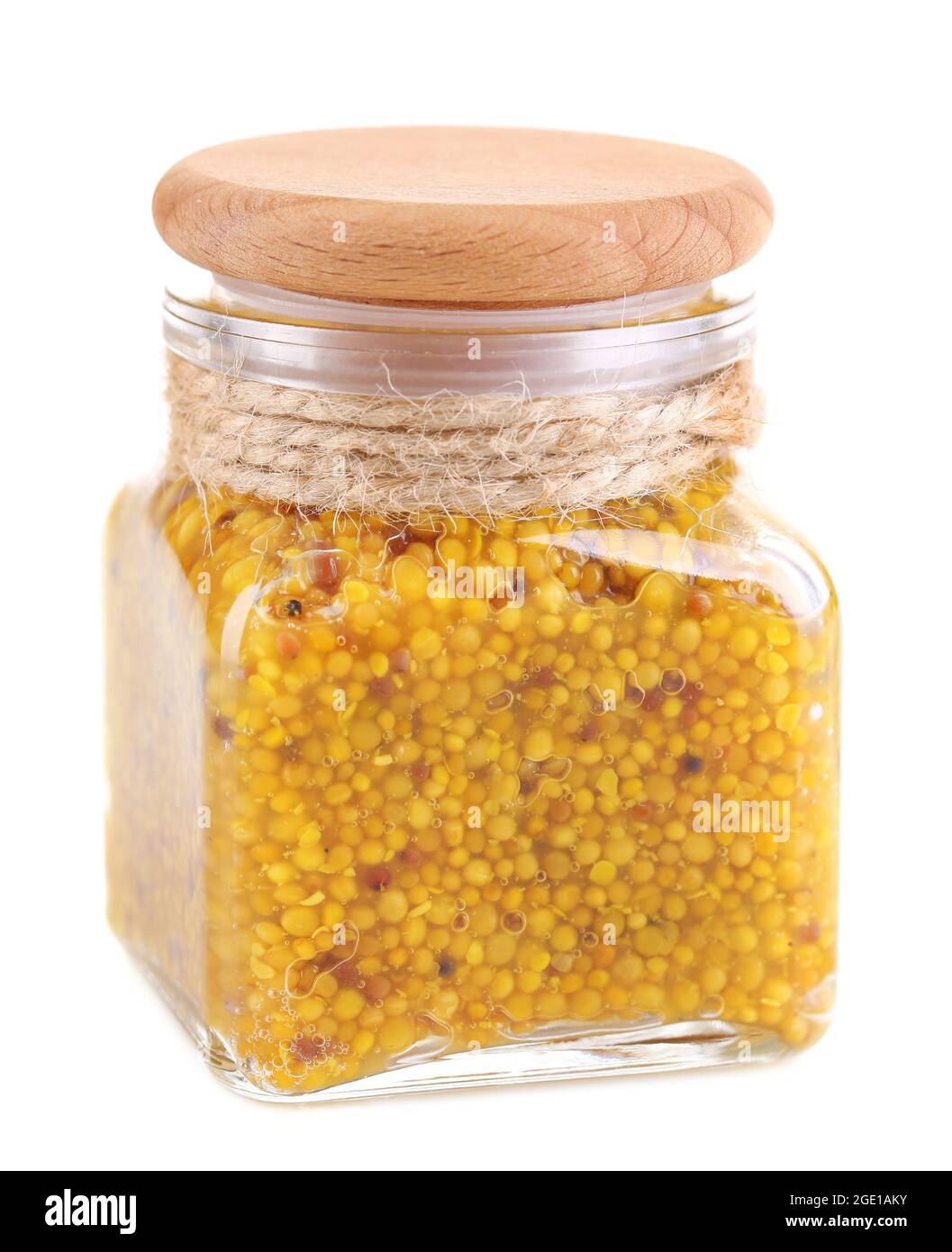 Dijon Mustard in glass jar isolated on white Stock Photo Alamy