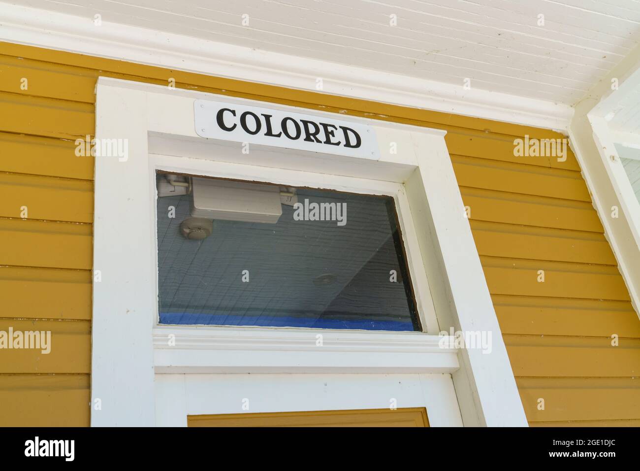 The Colored Waiting Room sign at the segregated Montpelier Train Station in Virginia. Stock Photo