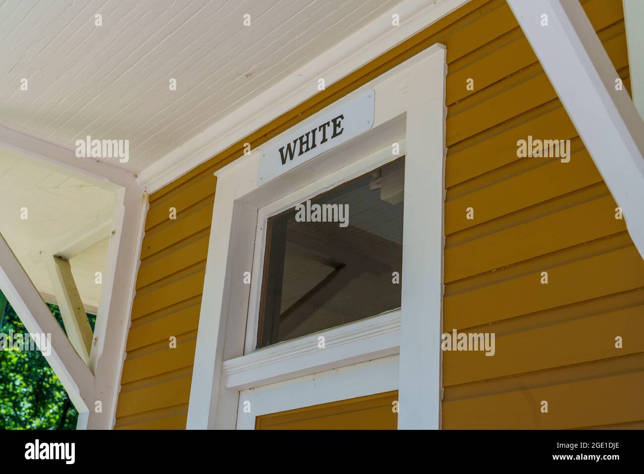 The White Waiting Room sign at the segregated Montpelier Train Station in Virginia. Stock Photo