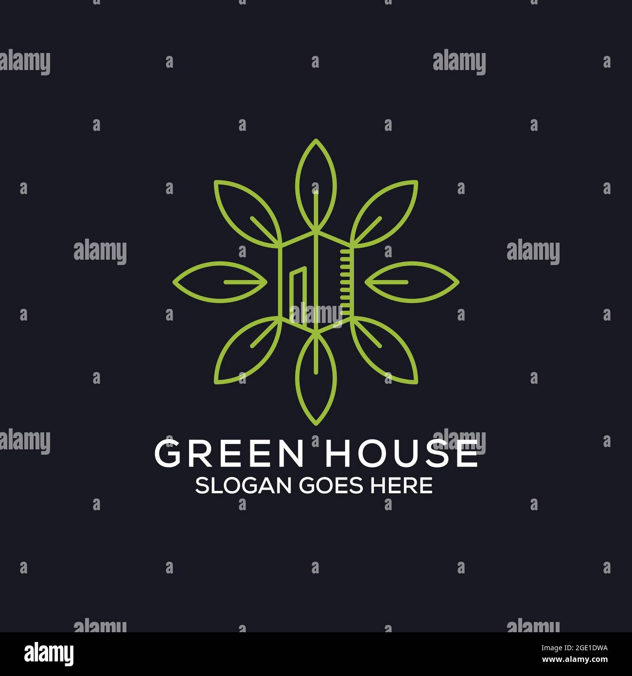 line art green house logo design, nature outline real estate logo with ...