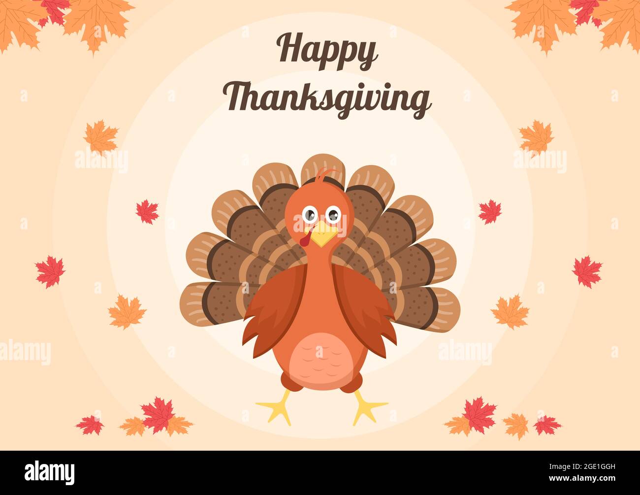 Happy Thanksgiving Celebration with Cartoon Turkey, Leaves, Chicken,  Pumpkin and Other For Decoration or Background Vector Illustration Stock  Vector Image & Art - Alamy