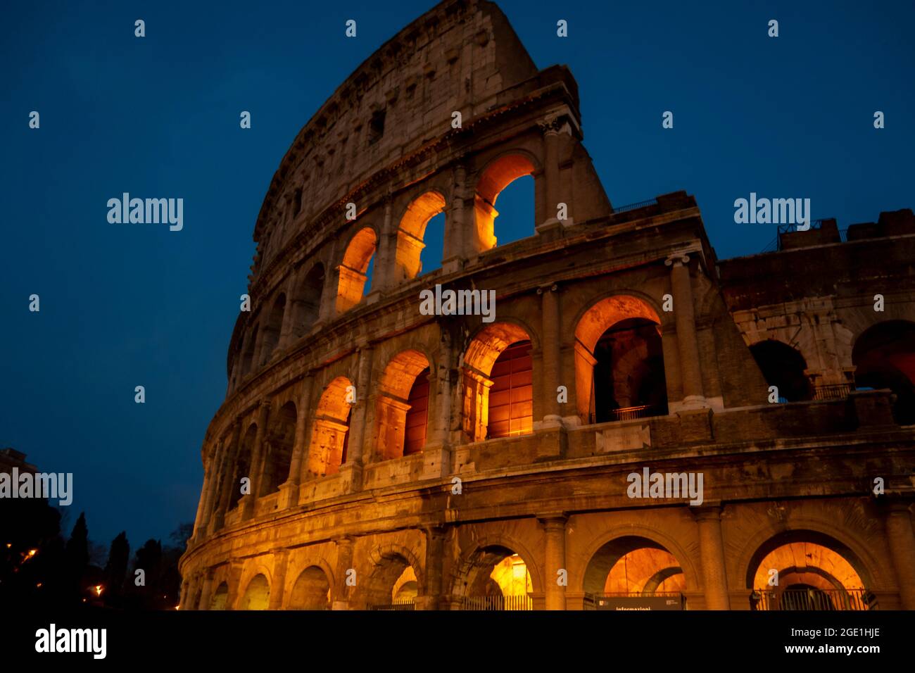 Old historical italian Rome colosseum at dusk or sunrise Stock Photo