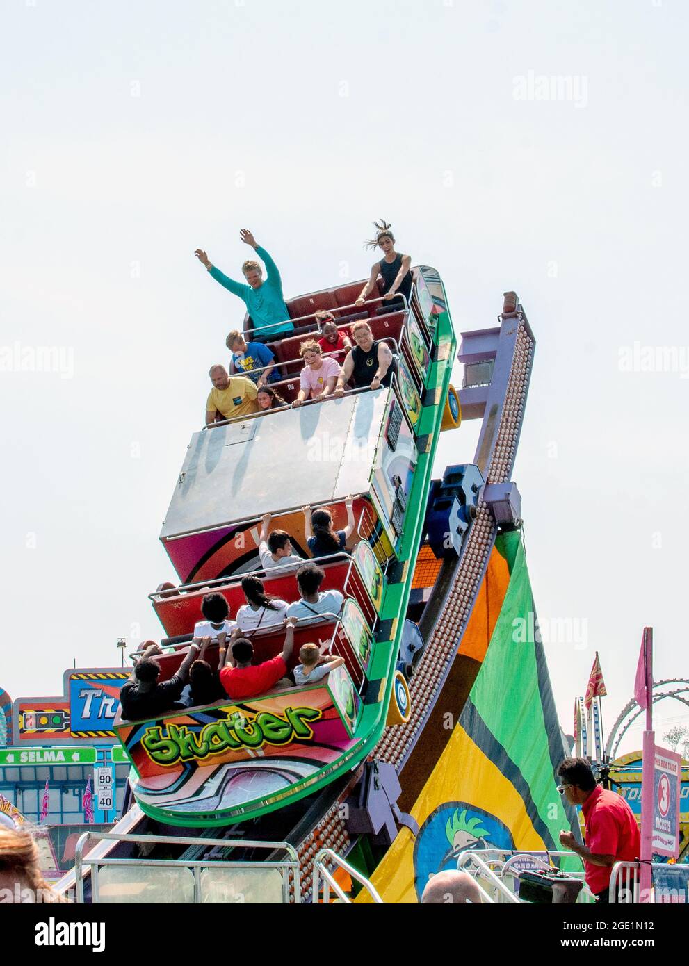 South Bend IN USA July 10 2021; fair goers enjoy a wild ride at the south bend county fair Stock Photo