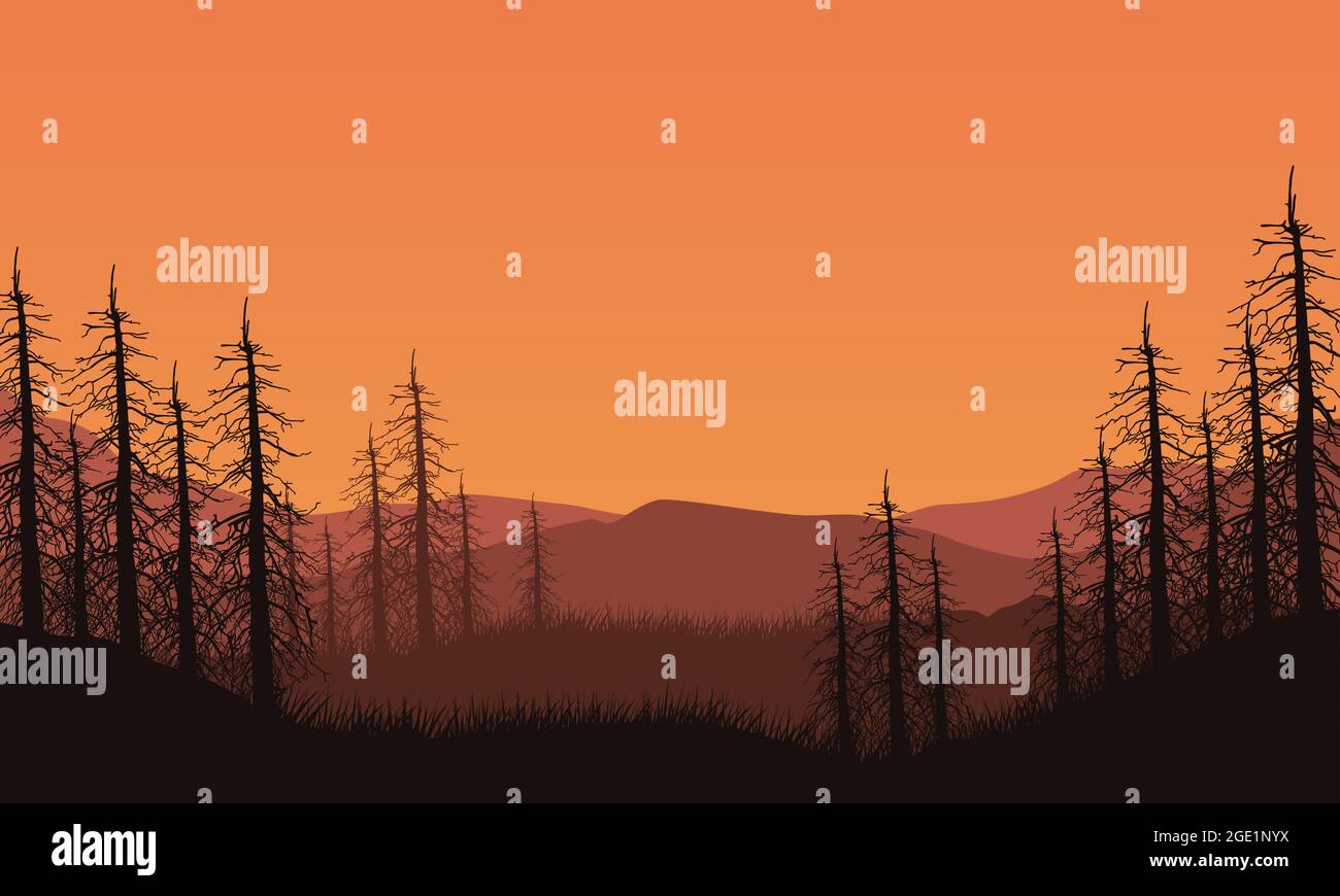 Mountain views with realistic forest silhouettes from the village at ...