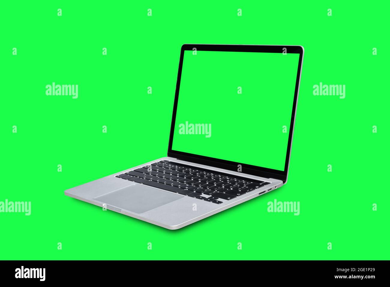 Laptop computer with blank green screen isolated on green background Stock  Photo - Alamy