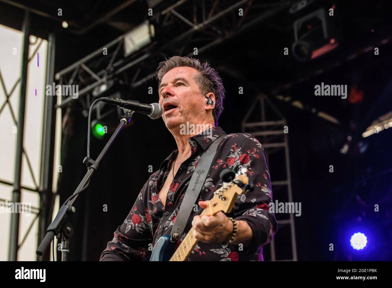 Edmonton, Canada. 14th Aug, 2021. Glass Tiger guitarist Al Connelly performs at the Edmonton Rock Fest as part of the Together Again Outdoor Festival series at Northlands Exhibition Grounds in Edmonton. Together Again YEG Festival is a series of concerts during the month of August and September in Edmonton. Credit: SOPA Images Limited/Alamy Live News Stock Photo